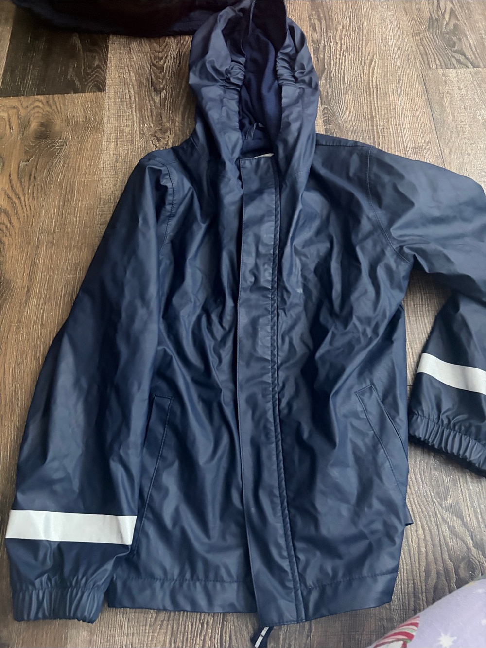 Cat & Jack Navy Hooded Raincoat with Reflective Stripes